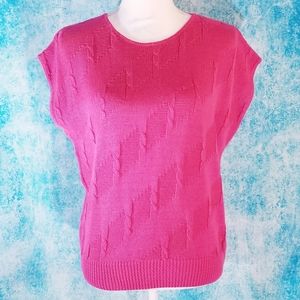 VTG 80s Pink Short Dolman Sleeve Cable Knit Top